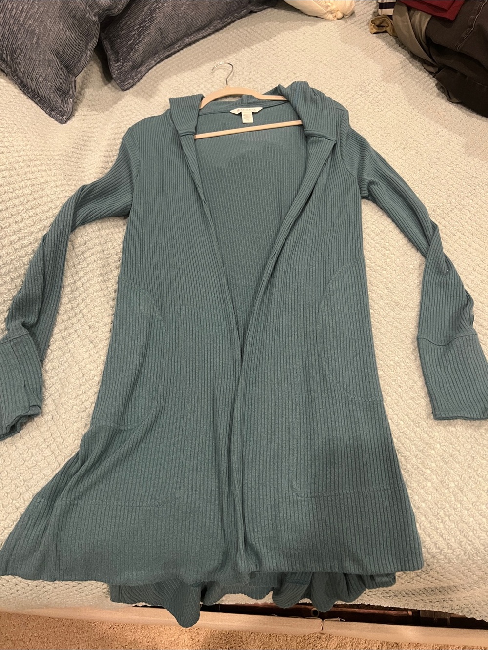 Athleta Open-Front Ribbed Long Cardigan in Teal Blue-Green